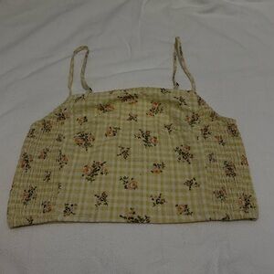 RVCA Yellow Gingham Floral Smocked Crop Top